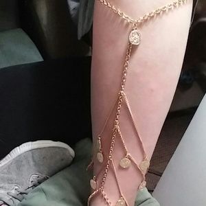 Gold tone leg calf ankle chain with coin charms